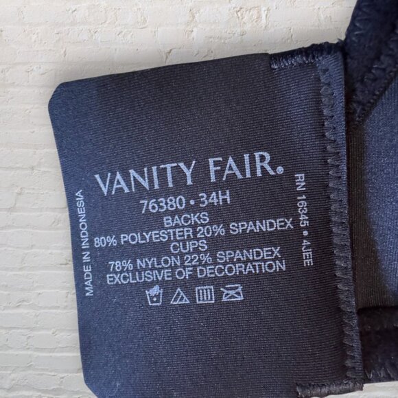 NWT VANITY FAIR 76380 Full Figure Beauty Back Underwire Smoothing Bra Black 34H - Picture 3 of 3